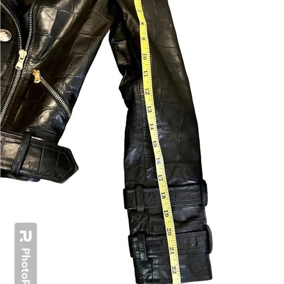 Nwot L’AGENCE Billie Black Croc Embossed Leather Double Breasted Moto Jacket XS - Picture 6 of 13